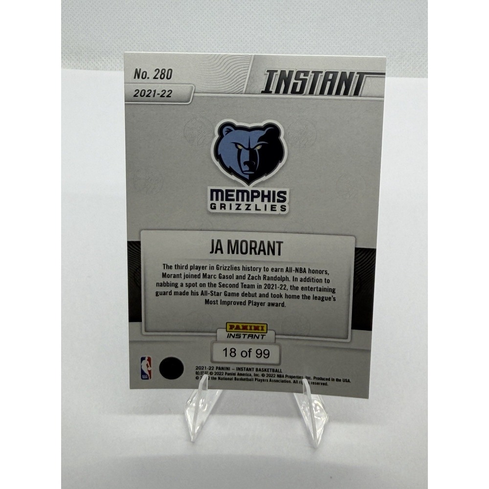 2021-22 Panini Instant Ja Morant All-NBA Second Team Red /99 #280 Grizzlies - Picture 4 of 6